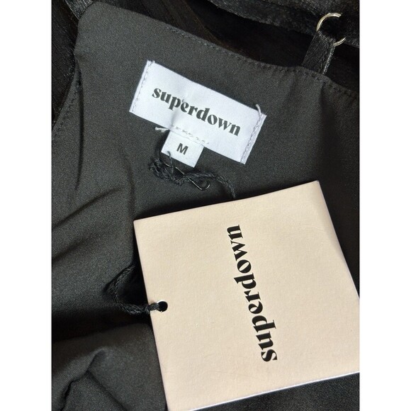 Superdown Lena Mini Dress Black Shiny Medium Adjustable Straps Drape Neck - Picture 5 of 16